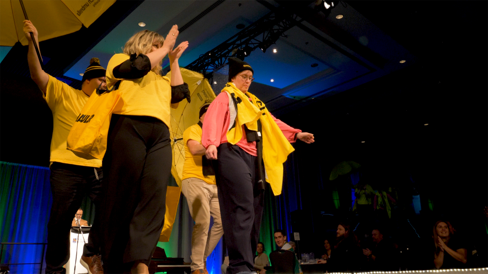 Heroes strutting their stuff on the runway and clapping