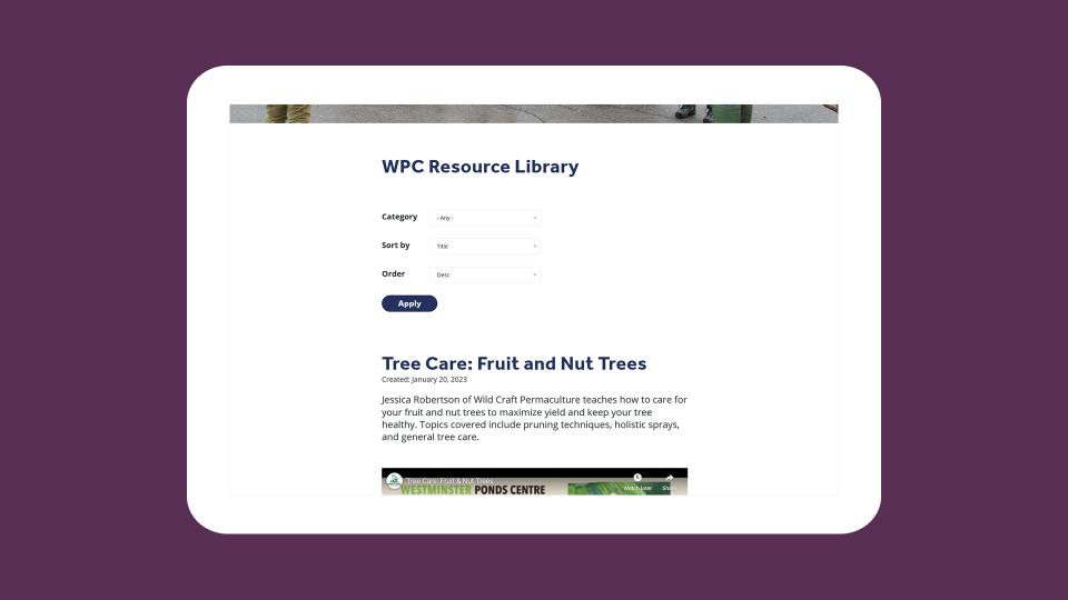 resource library page from website on a tablet