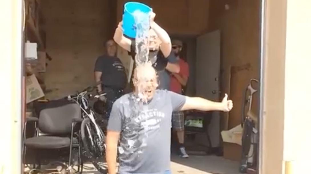 Ice bucket being dumped on David Billson's head