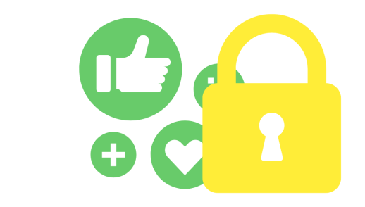 A yellow lock overtop of green social icons like a like button and a heart button