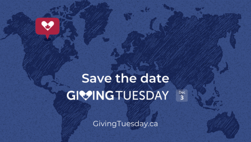 A map of the world saying save the date for Giving Tuesday on December 3